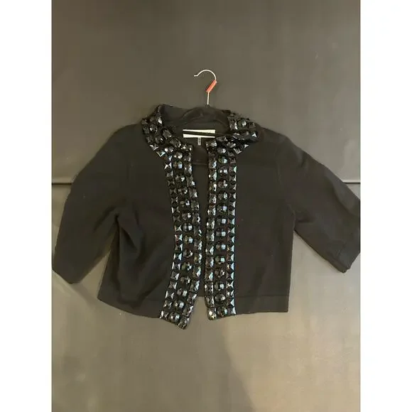Trina Turk ashmere Blend Black Cardigan Shawl Size Small S Embellished - Picture 6 of 8
